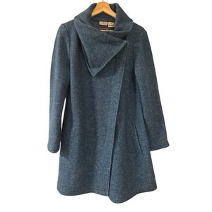 L.L. Bean Women's Heathered Blue Asymmetrical Collar Sweater Coat wool